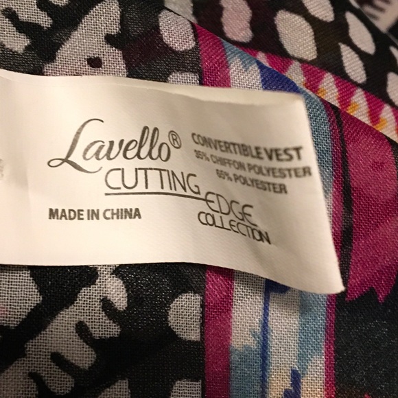 NWOT Lavello Chiffon Boho Print Convertible Vest/kimono with Black Fringe. OS - Picture 3 of 4